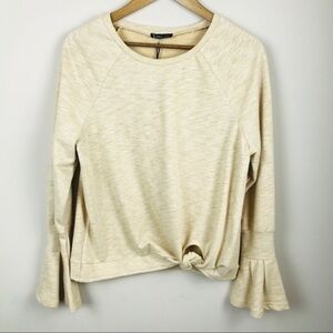 NWT VERY J HEATHERED YELLOW GOLD  PULLOVER SIDE TIE BELL SLEEVES SMALL